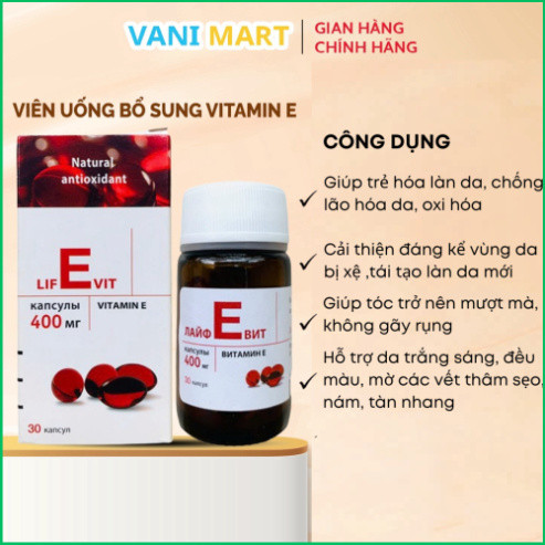 Chính Hãng -  [ CHÍNH HÃNG ] Viên Uống Vitamin E Đỏ Zen.tiva 400mg (Made in Russia) Làm đẹp, trắng da, chống lão hoá hộp