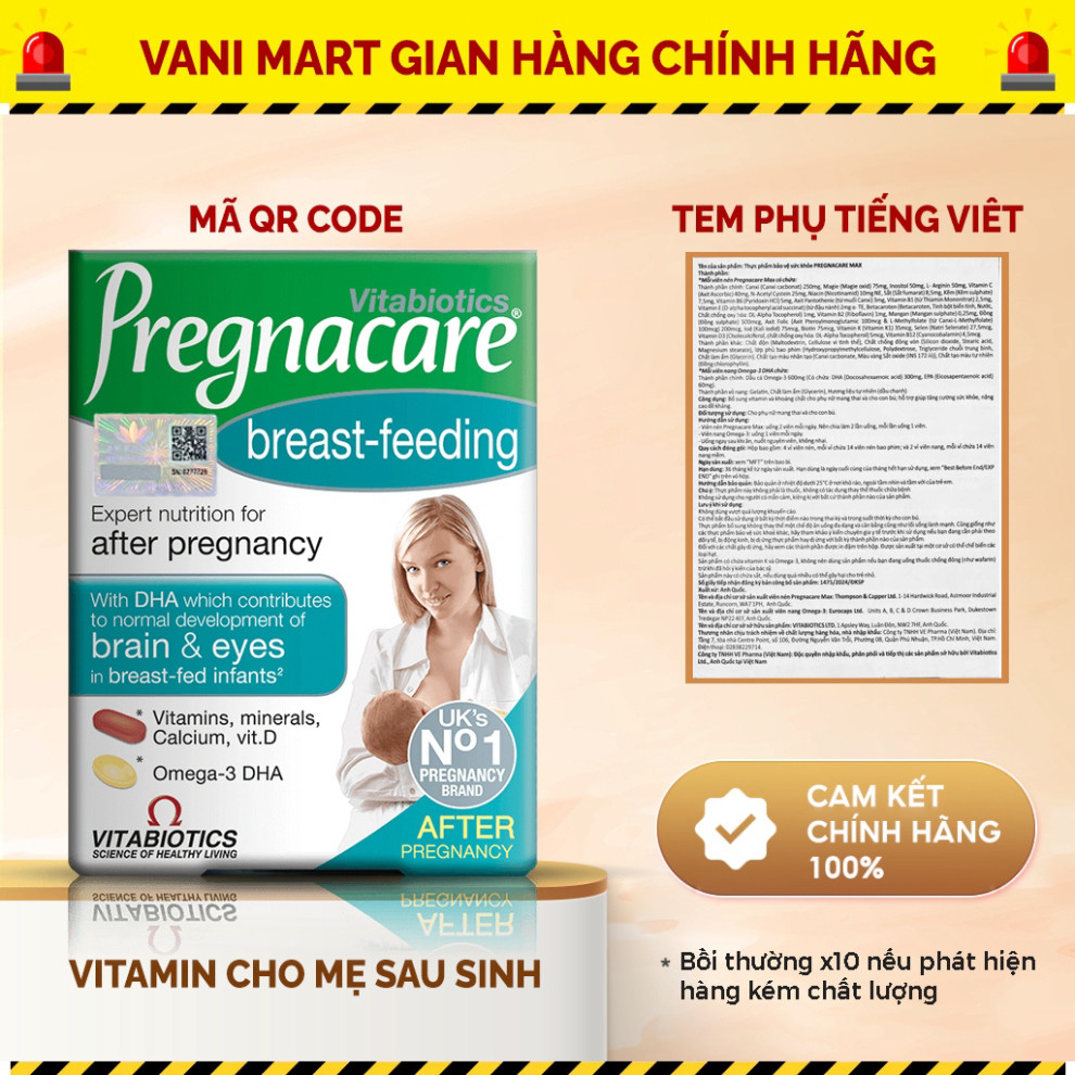 Chính Hãng -  [HÀNG NHẬP KHẨU] Viên uống cho mẹ sau sinh bổ sung vitamin khoáng chất Vitabiotics Pregnacare Breast-feedi