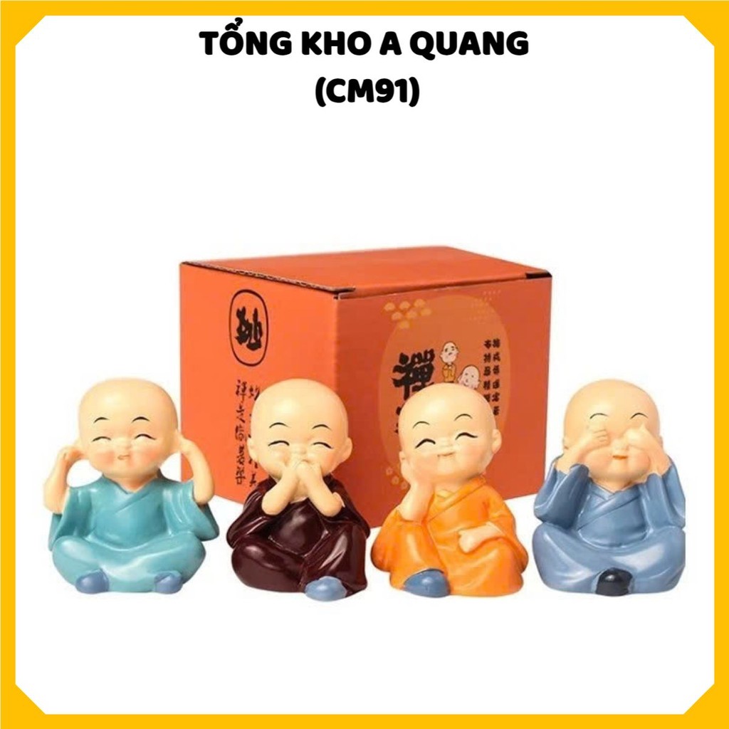 TƯỢNG PHẬT PHONG THỦY DECOR BÀN LÀM VIỆC - Set 4 Chú Tiểu Hòa Thượng Phong Thủy,Bộ Tượng Mini Tứ Không Trang Trí Ô Tô