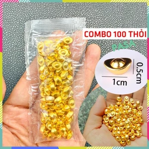 Sỉ Combo 100 Thỏi Vàng Nén Mini 1cm Bỏ Chum Tụ Bảo Chiêu Tài Lộc