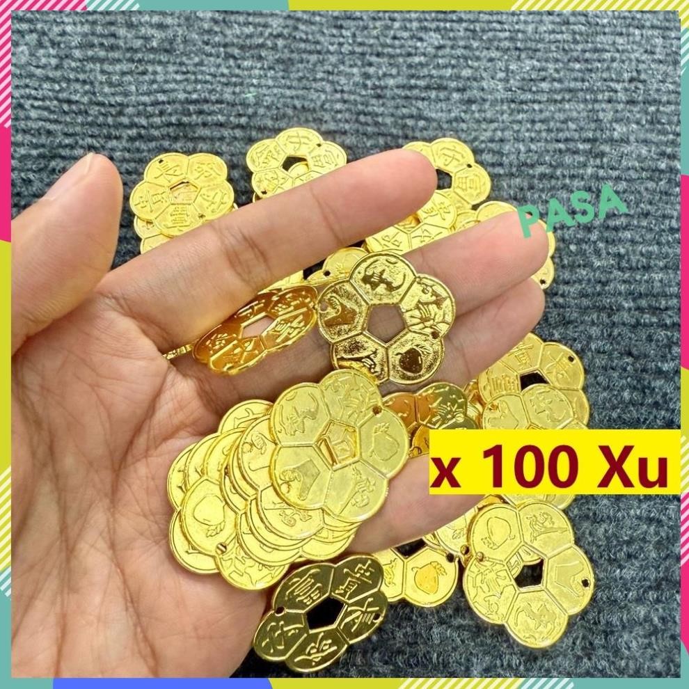 [LOẠI 1] COMBO 100 Xu Hoa Mai 5 Cánh Mạ Vàng 3cm – Đồng Xu Phong Thủy Tài Lộc