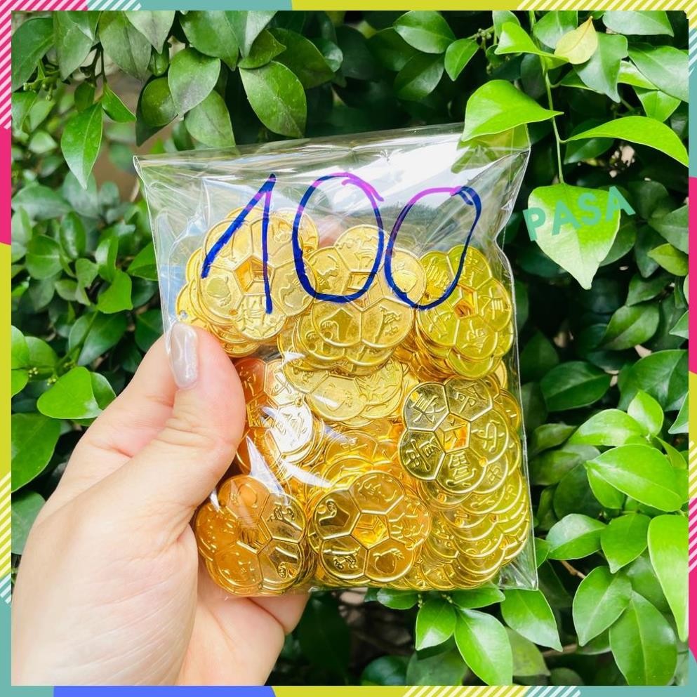 [LOẠI 1] COMBO 100 Xu Hoa Mai 5 Cánh Mạ Vàng 3cm – Đồng Xu Phong Thủy Tài Lộc