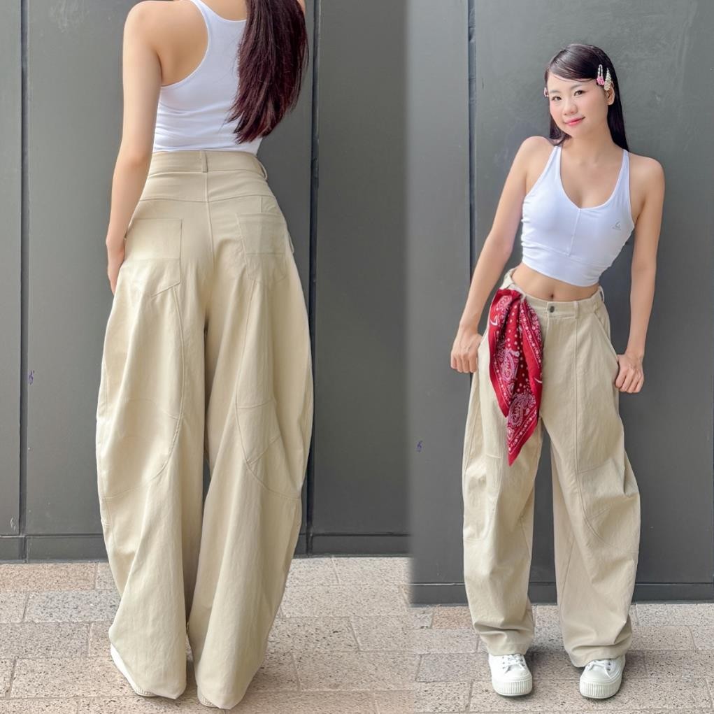 Quần Harem Nữ HK171 Thời Trang Hottrend Gladimax, Quần Parachute Pants Bigsize 4 Túi Kaki Dày Dặn Phong Cách Thoải Mái