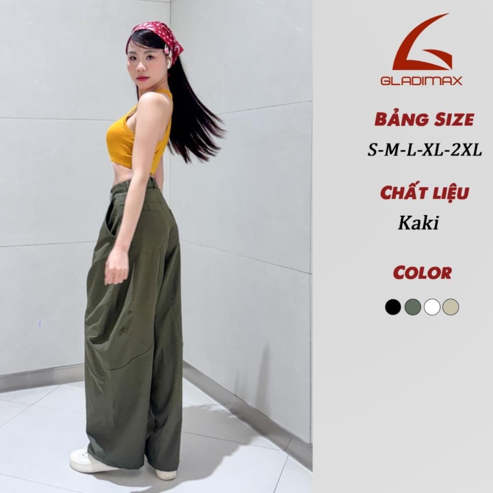 Quần Harem Nữ HK171 Thời Trang Hottrend Gladimax, Quần Parachute Pants Bigsize 4 Túi Kaki Dày Dặn Phong Cách Thoải Mái