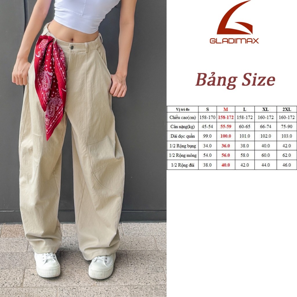 Quần Harem Nữ HK171 Thời Trang Hottrend Gladimax, Quần Parachute Pants Bigsize 4 Túi Kaki Dày Dặn Phong Cách Thoải Mái