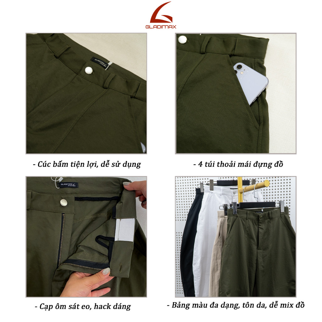 Quần Harem Nữ HK171 Thời Trang Hottrend Gladimax, Quần Parachute Pants Bigsize 4 Túi Kaki Dày Dặn Phong Cách Thoải Mái