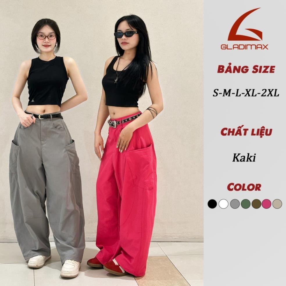 Quần Ống Rộng TS172 Thời Trang Hottrend Gladimax, Quần Thụng Nữ Bigsize Dáng Rộng 4 Túi Kaki Dày Dặn Phong Cách