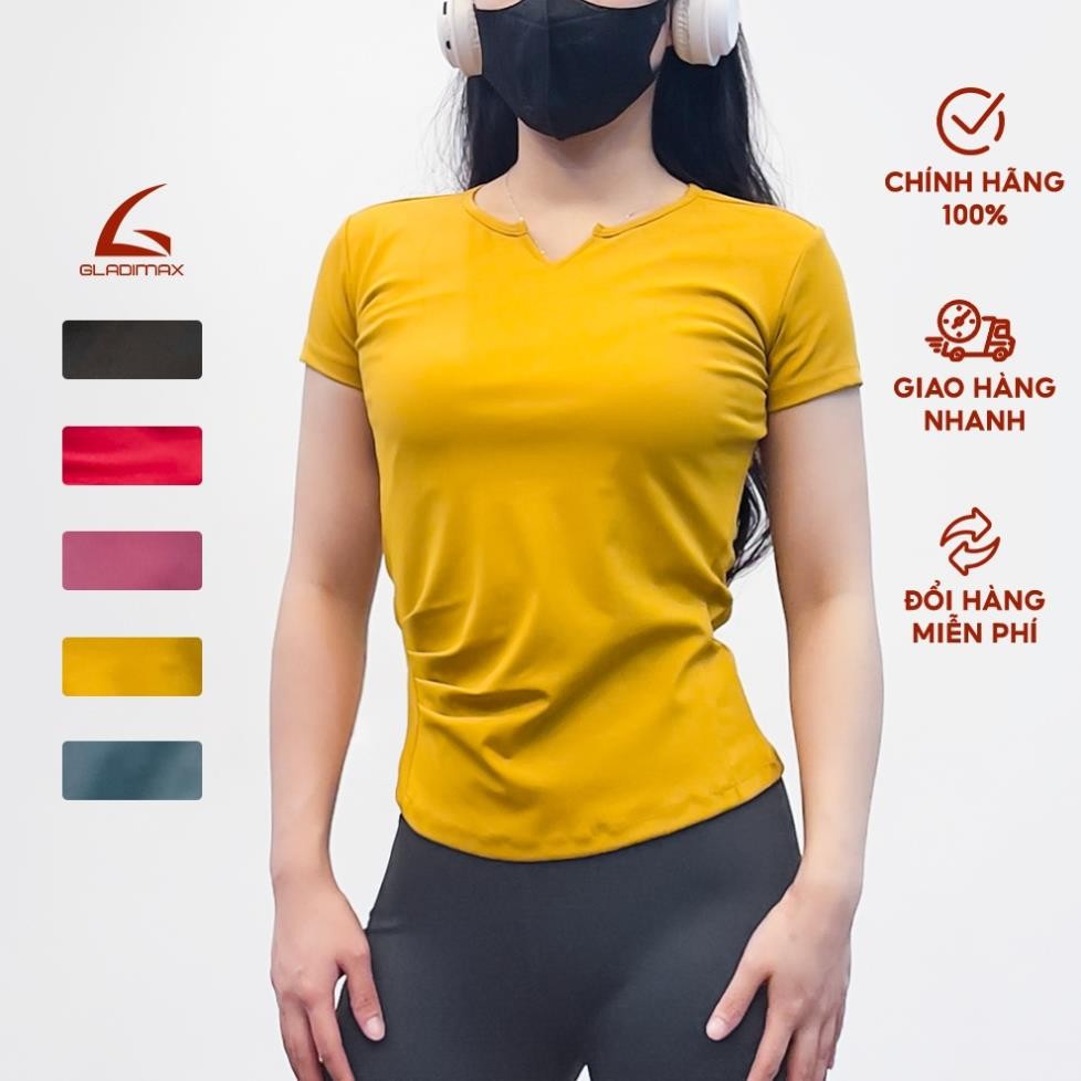 Áo Thể Thao Nữ V-Neck TX20 Thời trang Hottrend Gladimax, Áo Thun Thể Thao Co Giãn 4 Chiều Thoáng Mát Tự Tin Tập Luyện