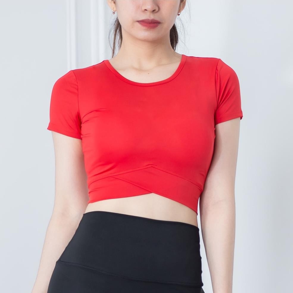 Áo Thể Thao Croptop Vạt Chéo Thời Trang Hottrend Gladimax, Áo Croptop Nữ Tập Gym Yoga Cộc Tay Năng Động Thoáng Mát
