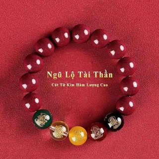 Vòng đá chu sa phong thuỷ ngũ lộ thần tài thu hút may mắn tài lộc bình an vòng phật