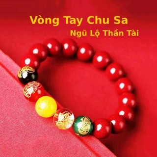 Vòng đá chu sa thật cao cấp phong thủy mang lại may mắn bình an ngũ lộ thần tài vòng phật