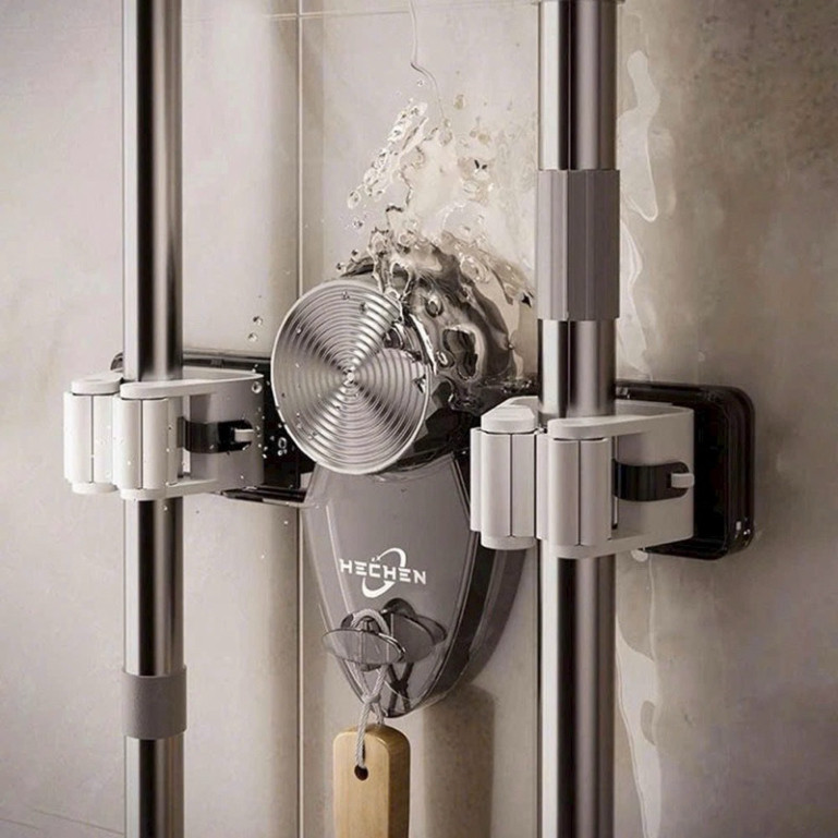 Thanh Kẹp Chổi Dán Tường Có 2 Móc Kẹp Chổi Chất Liệu Acrylic