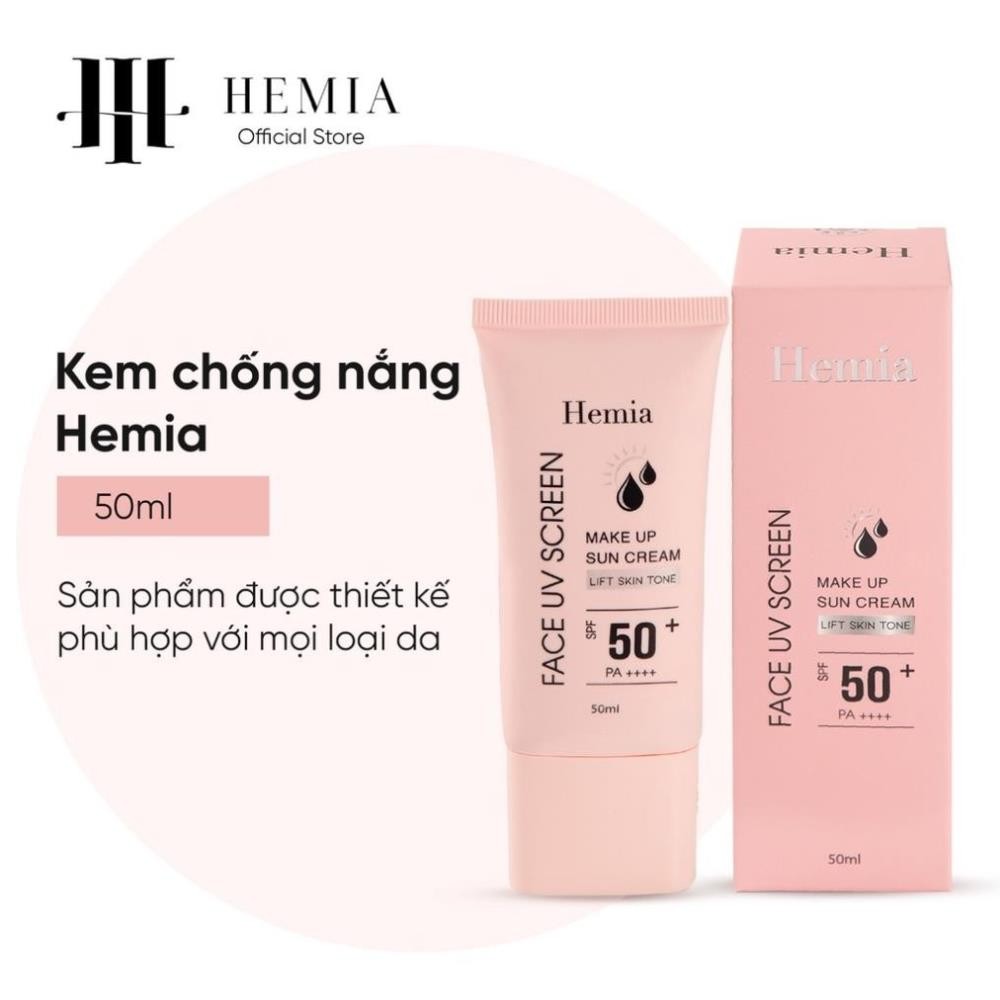 Kem chống nắng Hemia nâng tone trắng da kiềm dầu cho da dầu mụn da khô da nhạy cảm nhập khẩu chính hãng Hàn Quốc 50ml