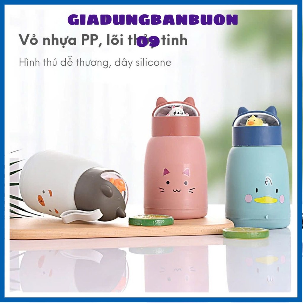 BÌNH NƯỚC GIỮ NHIỆT 360ML NHỎ GỌN - Bình Giữ Nhiệt Mini Bền Đẹp Cho Bé,Bình Nắp Thú Dễ Thương Bọc Nhựa Cách Nhiệt