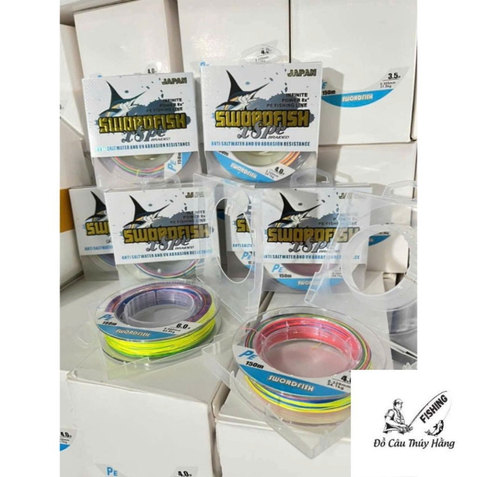 Dù cá kiếm PE X8 SWORDFISH JAPAN hàng loại 1 dài 300M và 150M, Sợi Dù 7 Màu. Tải Cá Lớn, Chuyên Lure, Lục ikaa
