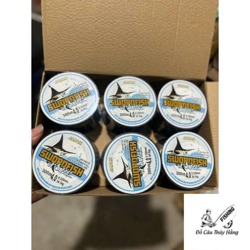 Dù cá kiếm PE X8 SWORDFISH JAPAN hàng loại 1 dài 300M và 150M, Sợi Dù 7 Màu. Tải Cá Lớn, Chuyên Lure, Lục ikaa