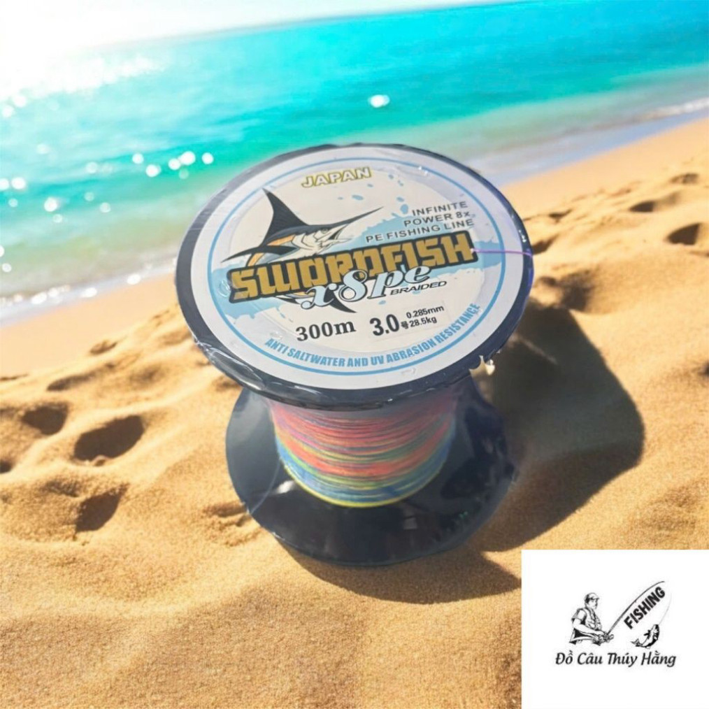 Dù cá kiếm PE X8 SWORDFISH JAPAN hàng loại 1 dài 300M và 150M, Sợi Dù 7 Màu. Tải Cá Lớn, Chuyên Lure, Lục ikaa
