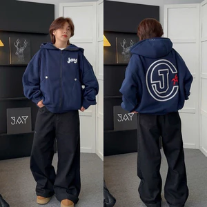 Áo Khoác Hoodie Nam Nữ JAY Áo hoodie zip boxy vải 2 da local form rộng ngắn unisex thêu đắp vải JAY Boy Phố hottrend 202