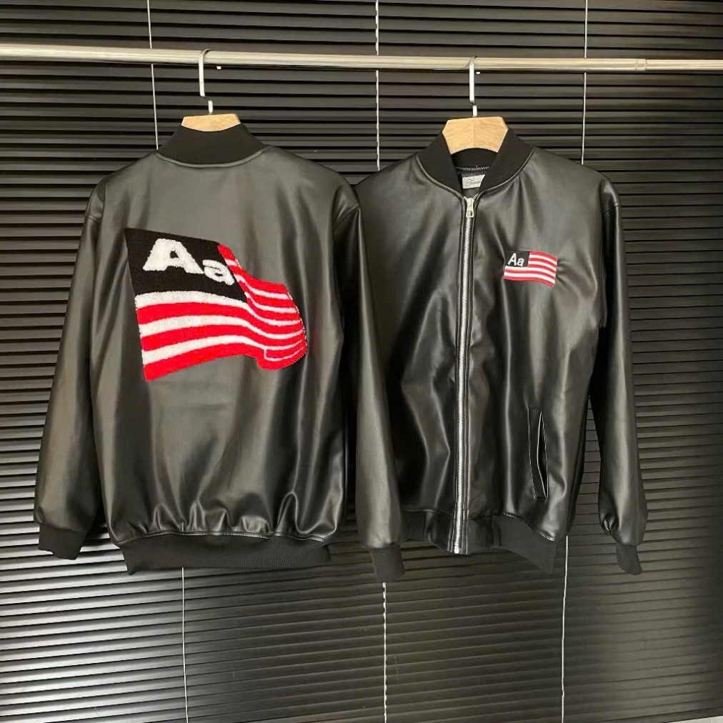 Áo Khoác Da Chữ Aa Nam Nữ Hàng Thêu Chuẩn Phối sọc Đỏ 2 Lớp Lót Gió Có Túi Trong Jacket Nhung Menswear Boy Phố hottrend