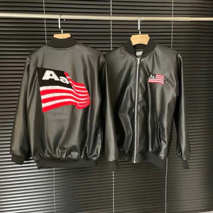 Áo Khoác Da Chữ Aa Nam Nữ Hàng Thêu Chuẩn Phối sọc Đỏ 2 Lớp Lót Gió Có Túi Trong Jacket Nhung Menswear Boy Phố hottrend
