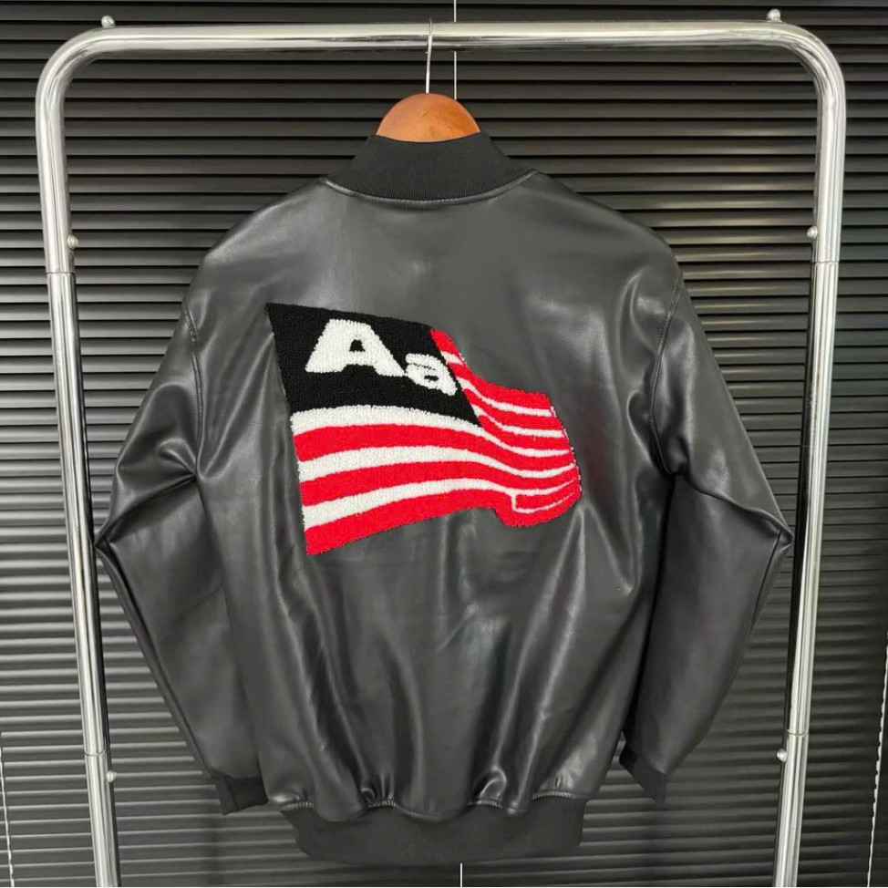 Áo Khoác Da Chữ Aa Nam Nữ Hàng Thêu Chuẩn Phối sọc Đỏ 2 Lớp Lót Gió Có Túi Trong Jacket Nhung Menswear Boy Phố hottrend