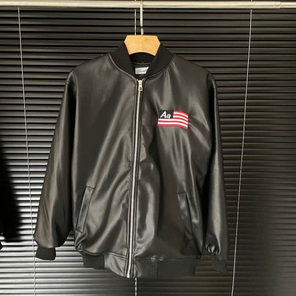 Áo Khoác Da Chữ Aa Nam Nữ Hàng Thêu Chuẩn Phối sọc Đỏ 2 Lớp Lót Gió Có Túi Trong Jacket Nhung Menswear Boy Phố hottrend