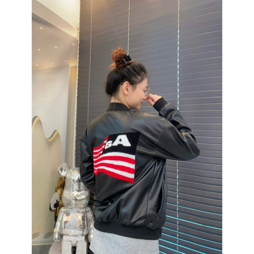Áo Khoác Da Chữ Aa Nam Nữ Hàng Thêu Chuẩn Phối sọc Đỏ 2 Lớp Lót Gió Có Túi Trong Jacket Nhung Menswear Boy Phố hottrend