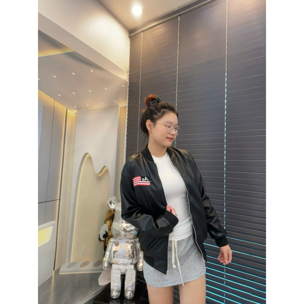 Áo Khoác Da Chữ Aa Nam Nữ Hàng Thêu Chuẩn Phối sọc Đỏ 2 Lớp Lót Gió Có Túi Trong Jacket Nhung Menswear Boy Phố hottrend