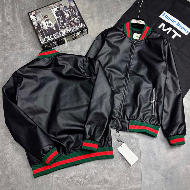 Áo Khoác Da Nam Bảnh Đen Phối Xanh Đỏ Cực Cuốn Viền Tay Siêu Đẹp - Áo Bomber Thom Nam Chất Da Hót hít Boy Phố hottrend 2
