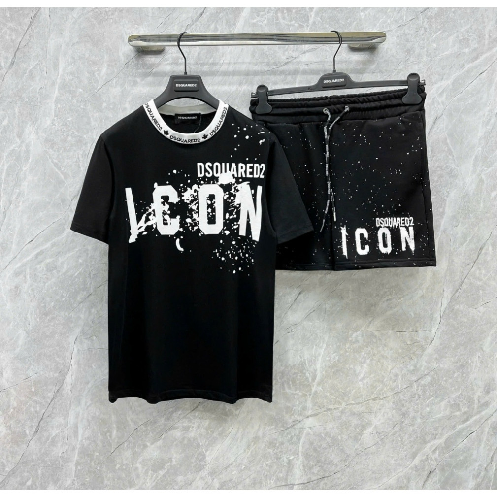Bộ Thun Icon 004 Mới Nam Nữ  Vải Conton Cao Cấp, Áo Phông DSQ ICON Boy Phố Hai màu Đen Trắng Thoáng Mát 2025