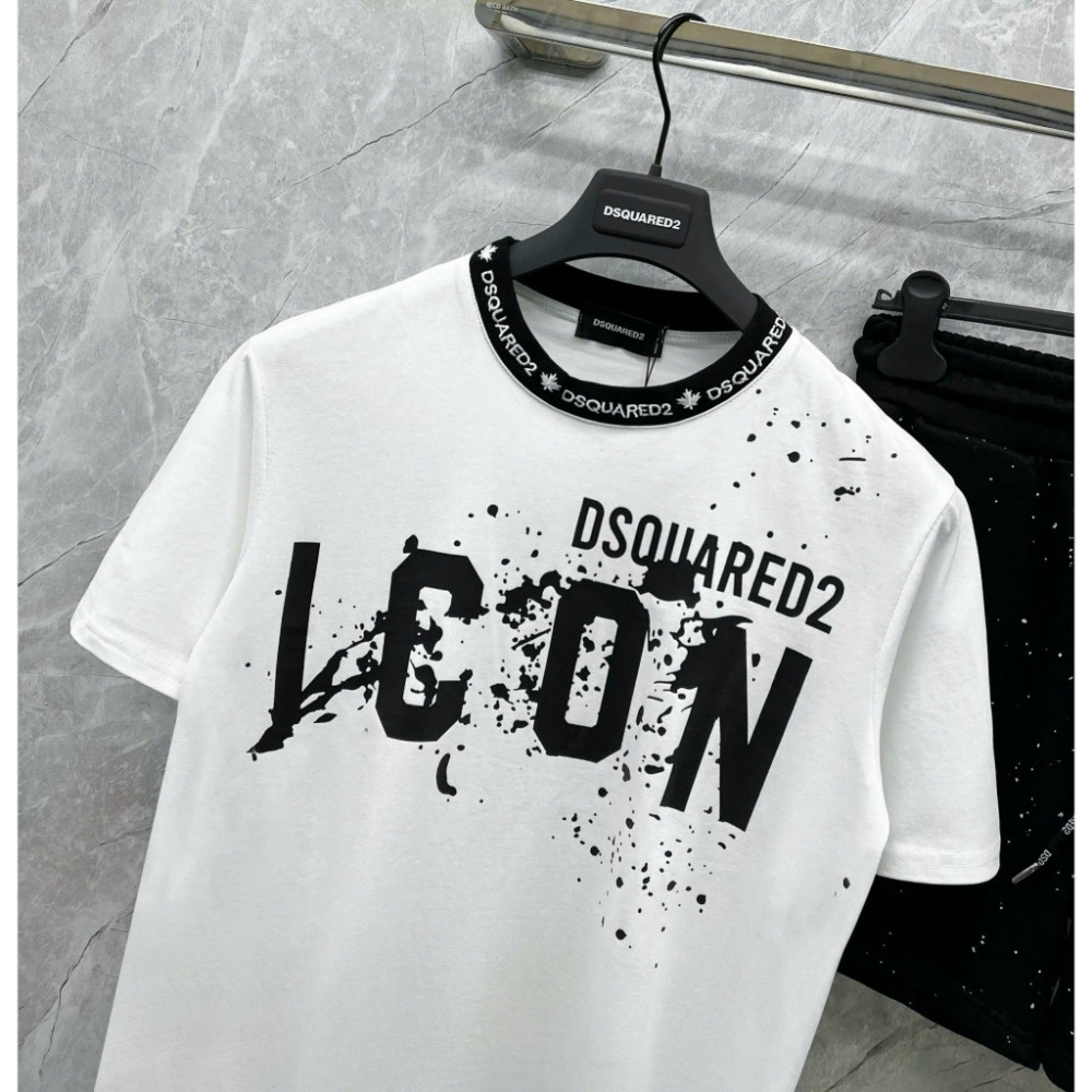 Bộ Thun Icon 004 Mới Nam Nữ  Vải Conton Cao Cấp, Áo Phông DSQ ICON Boy Phố Hai màu Đen Trắng Thoáng Mát 2025