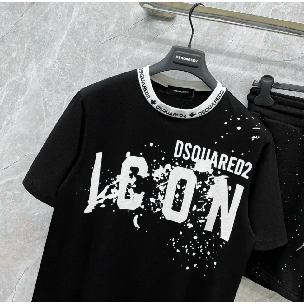 Bộ Thun Icon 004 Mới Nam Nữ  Vải Conton Cao Cấp, Áo Phông DSQ ICON Boy Phố Hai màu Đen Trắng Thoáng Mát 2025