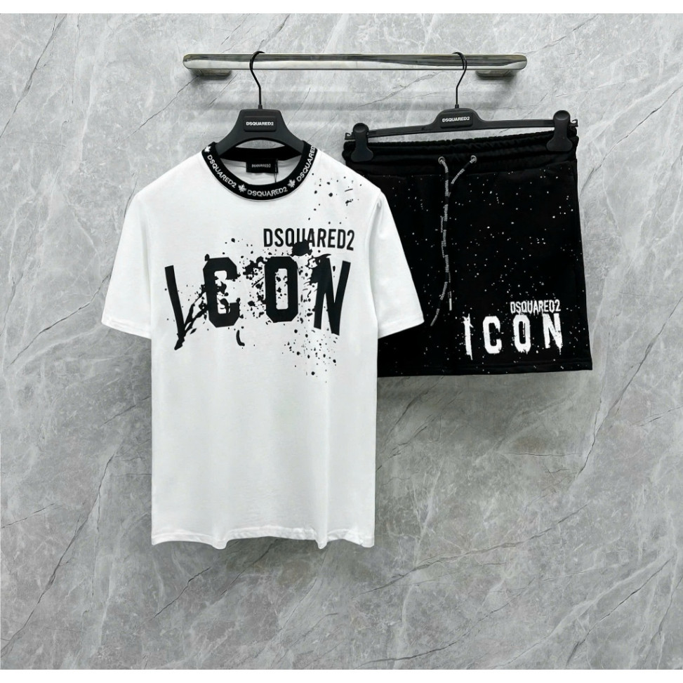 Bộ Thun Icon 004 Mới Nam Nữ  Vải Conton Cao Cấp, Áo Phông DSQ ICON Boy Phố Hai màu Đen Trắng Thoáng Mát 2025