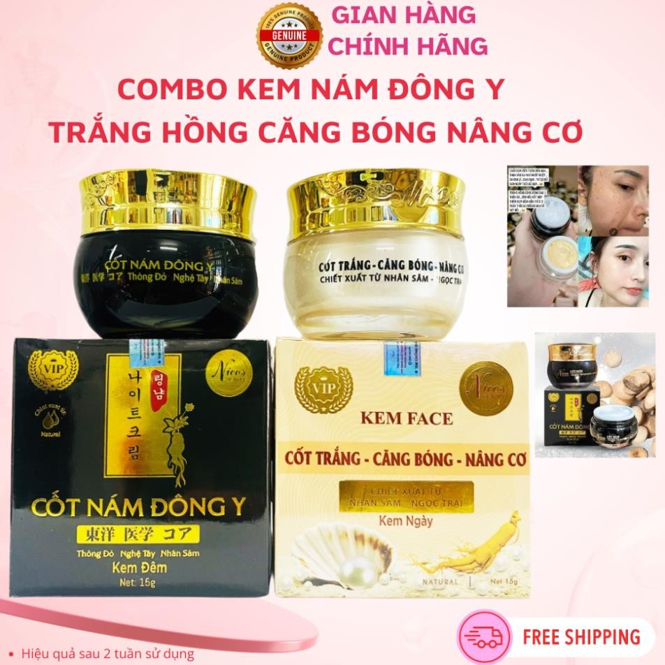 Combo Kem nám Face Nicos Cốt Nám Đông Y + Kem Face Cốt Trắng Nicos Nâng Cơ hết nám, trắng hồng căng bóng (kem ngày, đêm)