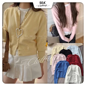 Áo cardigan len CỔ TRÒN CÚC BỌC chất mềm đẹp dày dặn bảng màu pastel xinh xắn
