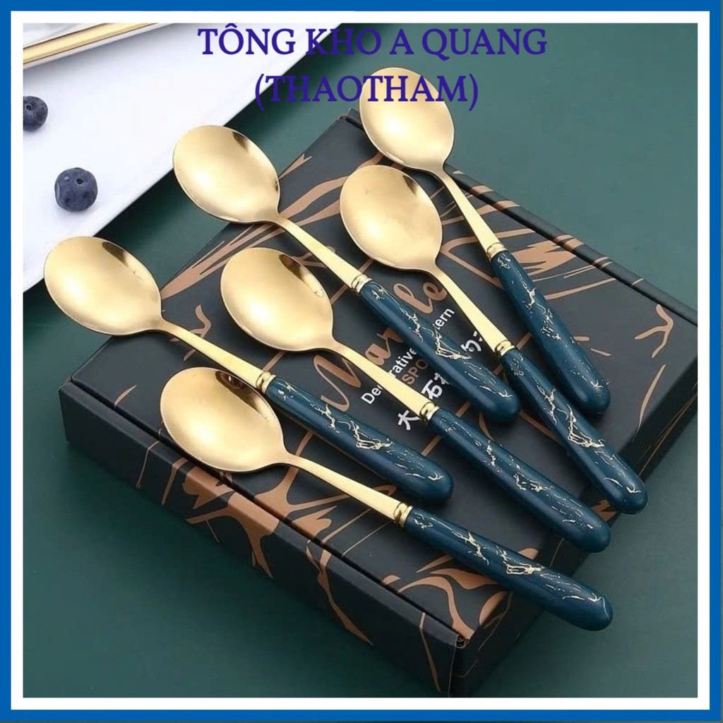 Set 6 Thìa Dễ Thương Kèm Hộp Đựng Xinh Xắn- Bộ 6 Muỗng Ăn Cơm Mạ Vàng Cán Dài Cho Bé Ăn Dặm, THÌA ĂN DẶM