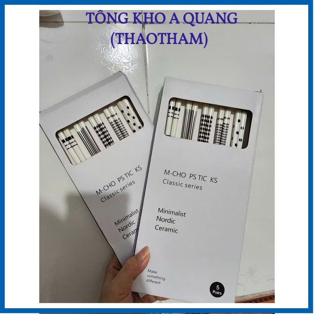 Bộ Đũa Gốm Trắng 5 Đôi Màu trắng đen chịu nhiệt chống mốc ăn uống nhà bếp