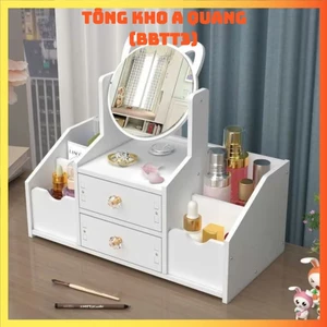 Kệ Mỹ Phẩm Bàn Trang Điểm Mini 2 Ngăn Kéo Tiện Lợi Kèm Gương Tai Mèo 4 Ngăn Sườn Dễ Thương , TÁP ĐẦU GIƯỜNG TRANG ĐIỂM