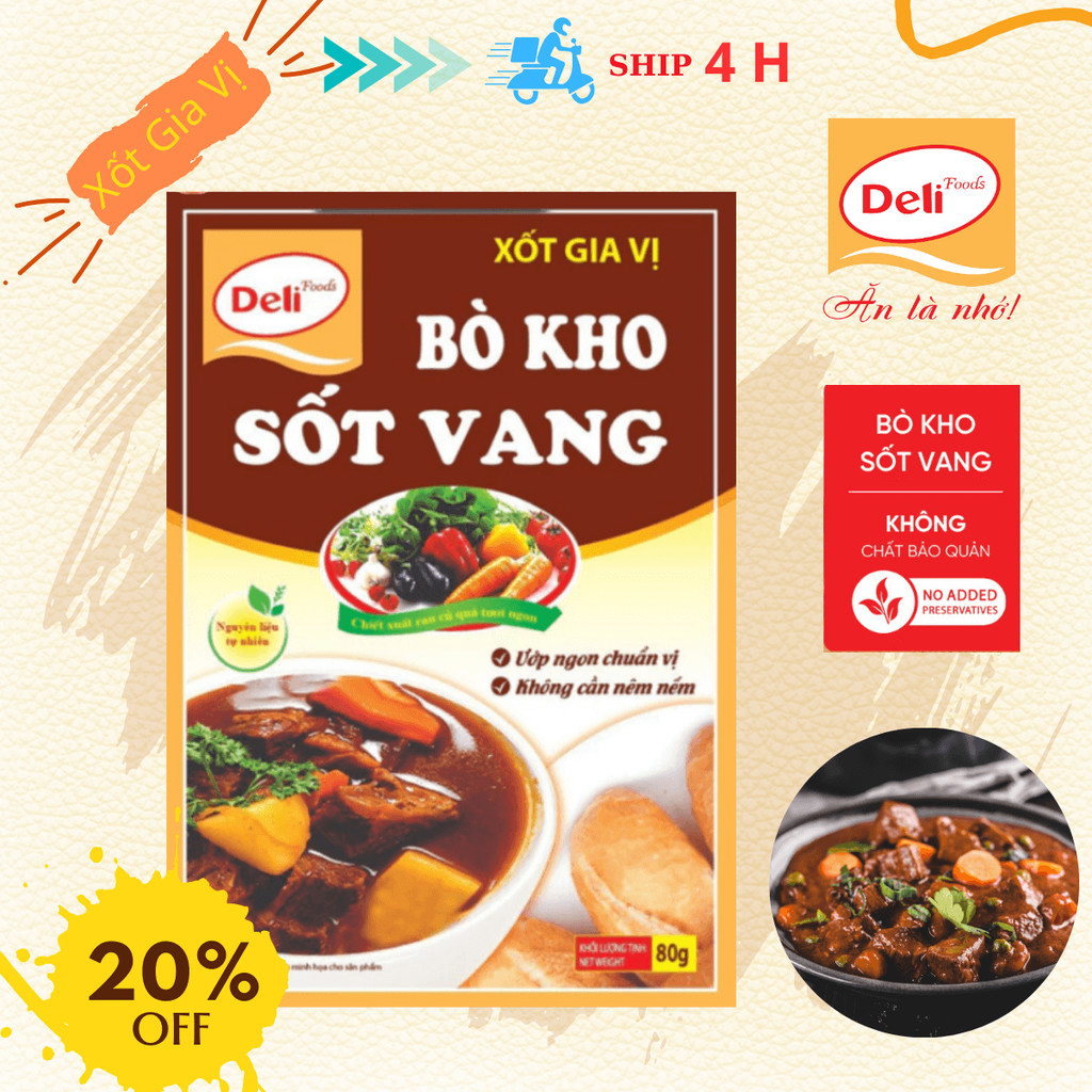 Combo Gia Vị Bò Kho Sốt Vang Deli Foods 80g – Nêm Sẵn Ướp Thịt Ngon, Tạo Màu Chuẩn Vị