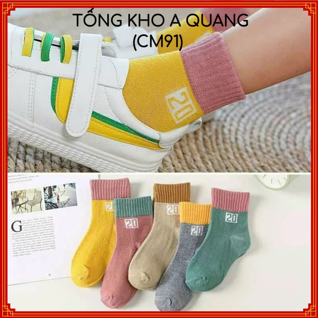 BỘ 5 ĐÔI TẤT CO GIÃN THOÁNG KHÍ CHO BÉ - Túi 5 Đôi Tất Trẻ Em In Số Thời Trang,Set Vớ Cổ Cao Phong Cách Hàn Quốc