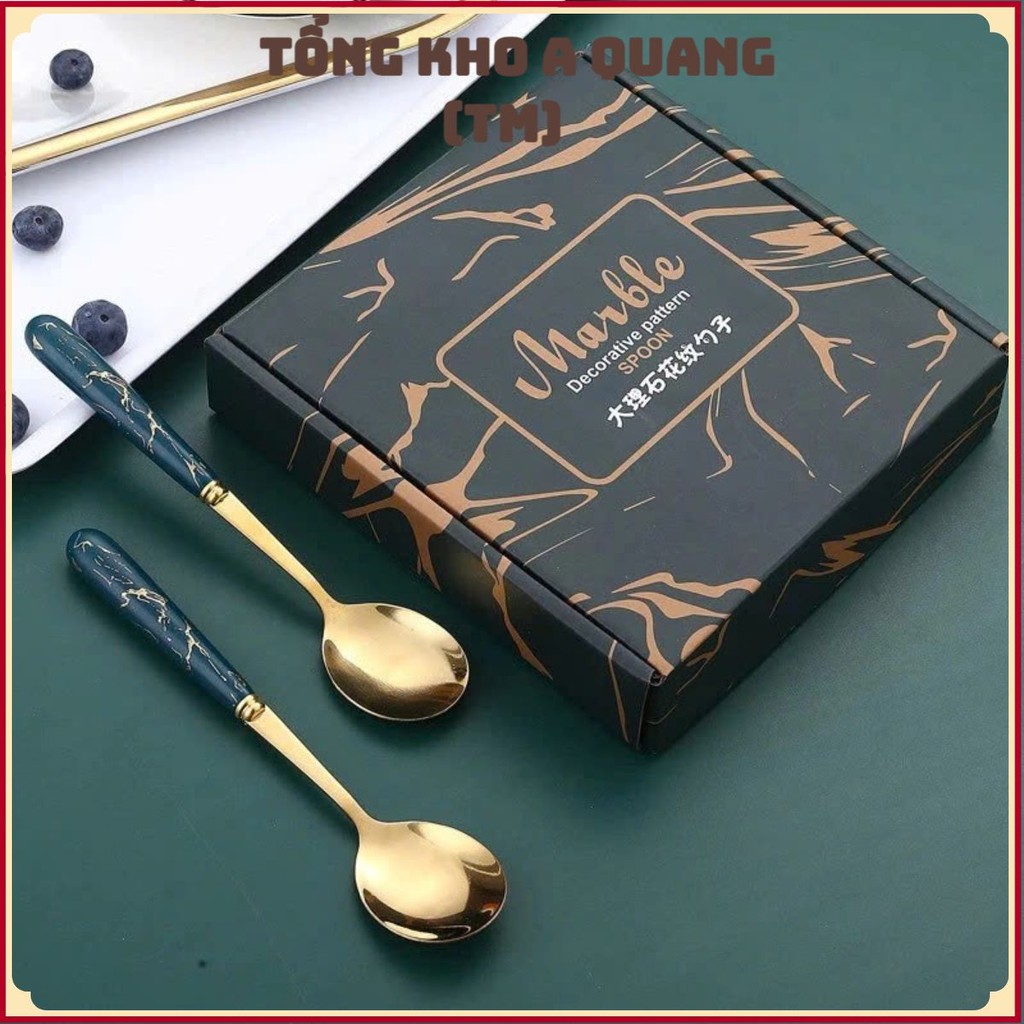 Set 6 Thìa Muỗm Ăn Cơm Dễ Thương Kèm Hộp Đựng Xinh Xắn-  Bộ 6 Muỗng Mạ Vàng Cán Dài Cho Bé Ăn Dặm