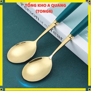 Set 6 Thìa Muỗm Ăn Cơm Vân Đá Dễ Thương Kèm Hộp Đựng Xinh Xắn- Bộ 6 Muỗng Mạ Vàng Cán Dài Cho Bé Ăn Dặm