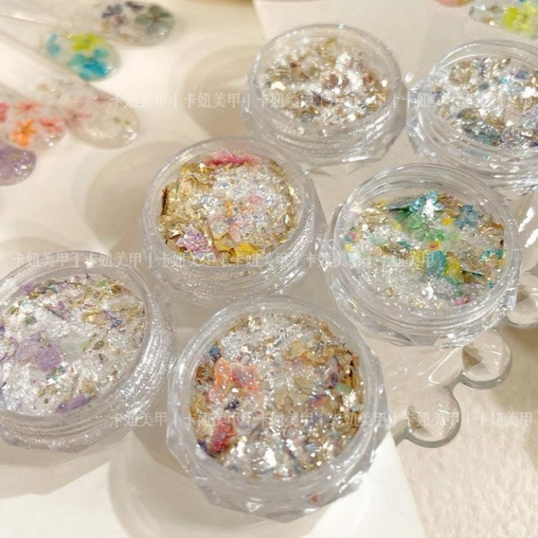 set hoa khô nhũ ẩn cao cấp 6 hủ dùng trang trí móng tay ẩn gel ẩn móng