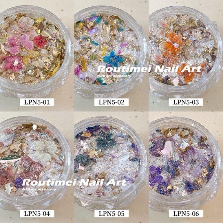 set hoa khô nhũ ẩn cao cấp 6 hủ dùng trang trí móng tay ẩn gel ẩn móng