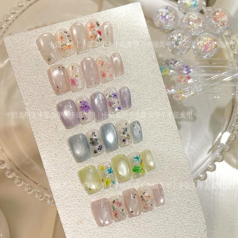 set hoa khô nhũ ẩn cao cấp 6 hủ dùng trang trí móng tay ẩn gel ẩn móng