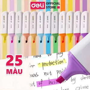 Bút Highlight Deli 25 Màu Pastel/Neon Dạ Quang - Dùng Học Sinh, Văn Phòng - Bút Gạch Dòng Nhiều Màu
