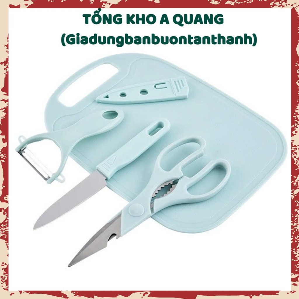 SET DAO THỚT KÉO NẠO CHỐNG GỈ TIỆN LỢI - Bộ 4 Chi Tiết Nấu Ăn Tiện Lợi,Combo Dao Thớt Đa Năng Chịu Nhiệt Tốt