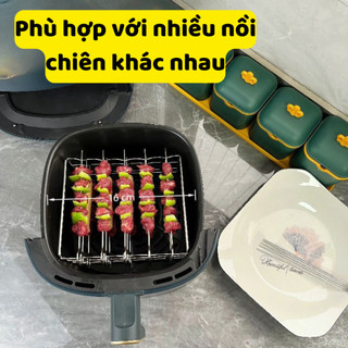 Xiên Thịt Nướng, Giá Nướng Thịt Xiên Cho Nồi Chiên Không Dầu 3 Tầng 15 Cây Xiên Inox 304 - XTN03