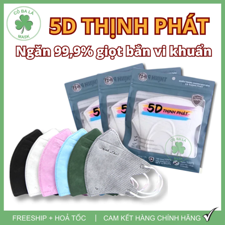 [Thùng 200 Cái] Khẩu Trang 5D THỊNH PHÁT Chính Hãng Cao Cấp 3 Lớp Kháng Khuẩn, Thoáng Khí Dễ Thở