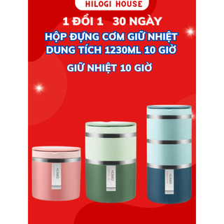 Hộp đựng cơm giữ nhiệt hơn 8 giờ 1230ml HiLOGI, hộp cơm trưa văn phòng có quai xách, có quai xách, nắp đậy có ron